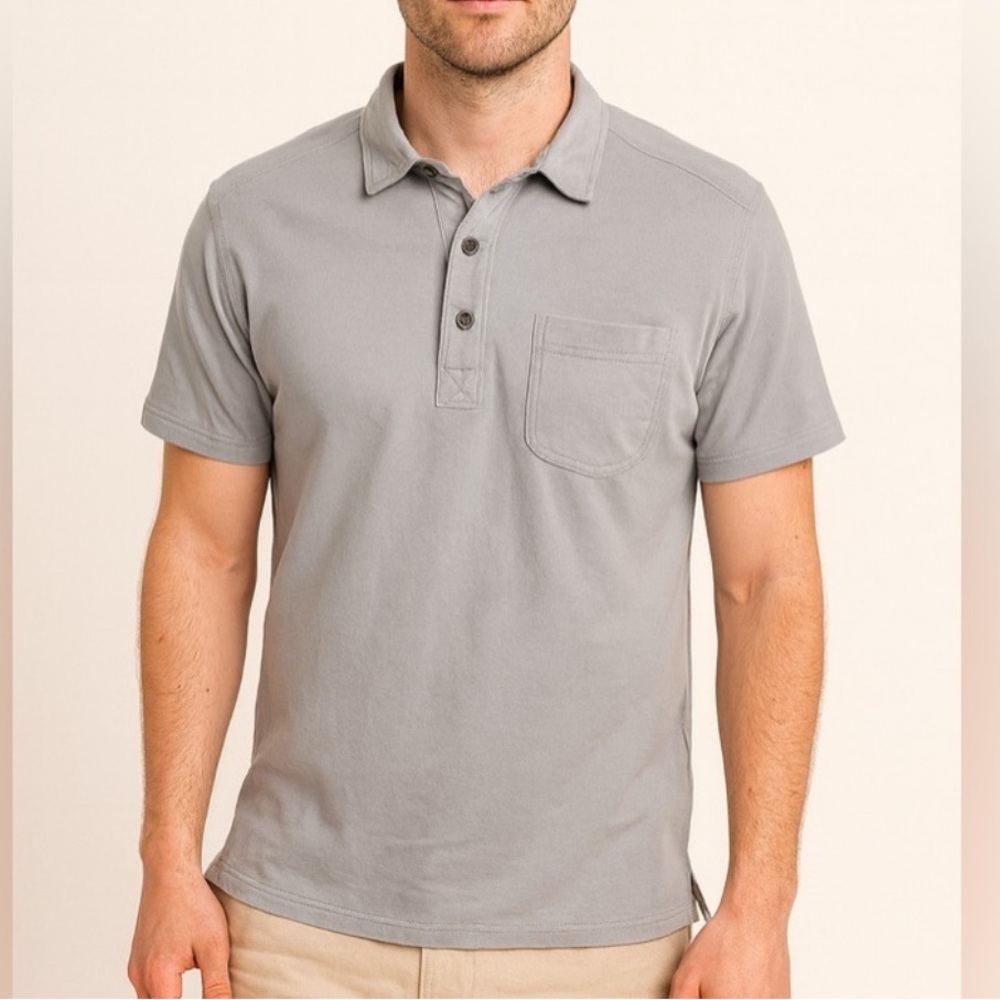 Propel Bass Engineered Henley Polo Shirt Gray Men’s Medium Short Sleeve — Cotton